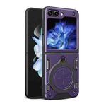 For Samsung Galaxy Z Flip5 CD Texture Magnetic Holder Phone Case(Purple)