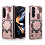 For Samsung Galaxy Z Fold5 CD Texture Sliding Camshield Magnetic Holder Phone Case(Pink)