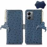 For Motorola Moto G14 4G Ostrich Pattern Genuine Leather RFID Phone Case(Blue)