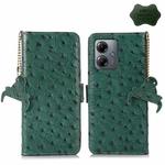 For Motorola Moto G14 4G Ostrich Pattern Genuine Leather RFID Phone Case(Green)