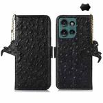 For Motorola Edge 50 Ostrich Pattern Genuine Leather RFID Phone Case(Black)