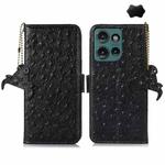For Motorola Edge 50 Neo Ostrich Pattern Genuine Leather RFID Phone Case(Black)