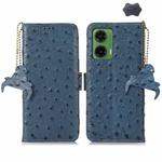 For Motorola Moto G35 Ostrich Pattern Genuine Leather RFID Phone Case(Blue)