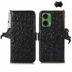 For Motorola Moto G35 Ostrich Pattern Genuine Leather RFID Phone Case(Black)