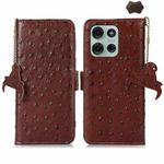 For Motorola Moto G75 5G Ostrich Pattern Genuine Leather RFID Phone Case(Coffee)