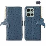 For Motorola Moto G75 5G Ostrich Pattern Genuine Leather RFID Phone Case(Blue)