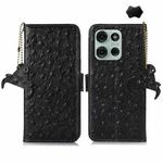 For Motorola Moto G75 5G Ostrich Pattern Genuine Leather RFID Phone Case(Black)