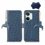 For OnePlus Nord 3 / Ace 2V Ostrich Pattern Genuine Leather RFID Phone Case(Blue)