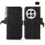 For OnePlus 13 Ostrich Pattern Genuine Leather RFID Phone Case(Black)