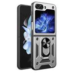 For Samsung Galaxy Z Flip5 Armor Magnetic Bracket TPU+PC Phone Case(Silver)