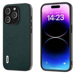 For iPhone 15 Pro ABEEL Genuine Leather Luolai Series Phone Case(Dark Green)