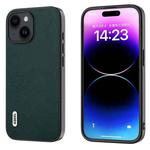 For iPhone 15 ABEEL Genuine Leather Luolai Series Phone Case(Dark Green)