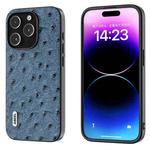 For iPhone 14 Pro Max ABEEL Genuine Leather Ostrich Texture Phone Case(Blue)