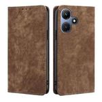 For Infinix Hot 30i 4G RFID Anti-theft Brush Magnetic Leather Phone Case(Brown)