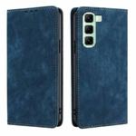 For Infinix Hot 50 4G RFID Anti-theft Brush Magnetic Leather Phone Case(Blue)