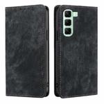 For Infinix Hot 50 5G RFID Anti-theft Brush Magnetic Leather Phone Case(Black)