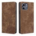 For Infinix Hot 50i RFID Anti-theft Brush Magnetic Leather Phone Case(Brown)