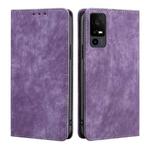 For TCL 40 XE 5G / 40X 5G T601D RFID Anti-theft Brush Magnetic Leather Phone Case(Purple)