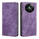 For Realme 12 5G RFID Anti-theft Brush Magnetic Leather Phone Case(Purple)