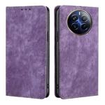 For Realme 12 Pro 5G RFID Anti-theft Brush Magnetic Leather Phone Case(Purple)