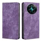 For Realme 12+ 5G RFID Anti-theft Brush Magnetic Leather Phone Case(Purple)