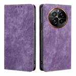 For Realme GT5 Pro 5G RFID Anti-theft Brush Magnetic Leather Phone Case(Purple)