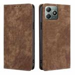 For Realme C61 4G RFID Anti-theft Brush Magnetic Leather Phone Case(Brown)