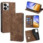 For Realme 14 5G Global RFID Anti-theft Brush Magnetic Leather Phone Case(Brown)