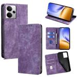 For Realme 14 5G Global RFID Anti-theft Brush Magnetic Leather Phone Case(Purple)