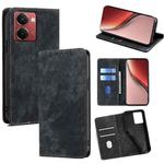 For Realme P3 Ultra 5G RFID Anti-theft Brush Magnetic Leather Phone Case(Black)