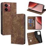 For Realme P3 Ultra 5G RFID Anti-theft Brush Magnetic Leather Phone Case(Brown)