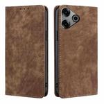 For Tecno Pova 6 Pro 5G RFID Anti-theft Brush Magnetic Leather Phone Case(Brown)