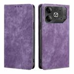 For Tecno Pova 6 5G RFID Anti-theft Brush Magnetic Leather Phone Case(Purple)