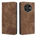 For Tecno Spark 30C 4G RFID Anti-theft Brush Magnetic Leather Phone Case(Brown)