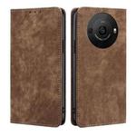 For Sharp Aquos R8 Pro SH-51D RFID Anti-theft Brush Magnetic Leather Phone Case(Brown)