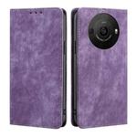 For Sharp Aquos R8 Pro SH-51D RFID Anti-theft Brush Magnetic Leather Phone Case(Purple)