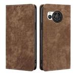 For Sharp Aquos R8 SH-52D RFID Anti-theft Brush Magnetic Leather Phone Case(Brown)