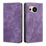 For Sharp Aquos sense8 RFID Anti-theft Brush Magnetic Leather Phone Case(Purple)