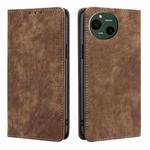 For Sharp Aquos R9 RFID Anti-theft Brush Magnetic Leather Phone Case(Brown)