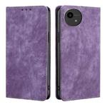 For Sharp Aquos Wish4 RFID Anti-theft Brush Magnetic Leather Phone Case(Purple)