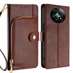 For Realme 12 5G Zipper Bag Leather Phone Case(Brown)