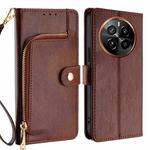 For Realme GT5 Pro 5G Zipper Bag Leather Phone Case(Brown)