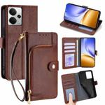 For Realme 14 5G Global Zipper Bag Leather Phone Case(Brown)