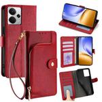 For Realme 14 5G Global Zipper Bag Leather Phone Case(Red)