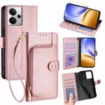 For Realme 14 5G Global Zipper Bag Leather Phone Case(Rose Gold)