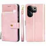 For Tecno Camon 20 Premier 5G Zipper Bag Leather Phone Case(Rose Gold)