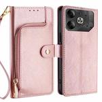 For Tecno Pova 6 5G Zipper Bag Leather Phone Case(Rose Gold)