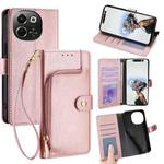 For Tecno Pova 6 Neo 5G Zipper Bag Leather Phone Case(Rose Gold)