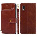 For Sharp Aqous Wish 3 Zipper Bag Leather Phone Case(Brown)