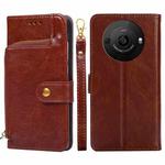 For Sharp Aquos R8 Pro SH-51D Zipper Bag Leather Phone Case(Brown)